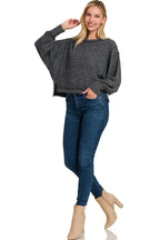 Zenana Brushed Melange Hacci Oversized Pullover