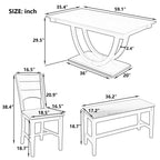 TOPMAX Modern Style Natural Wood 6-Piece Dining Table Set with Bench and Chairs, Upholstered Seats, Rubberwood Frame