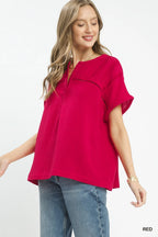 Umgee Textured Gauze Split-Neck Boho Blouse
