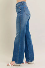 Judy Blue Full Size High Waist Tummy Control Chew Hem Destroyed Wide Jeans Plus Size