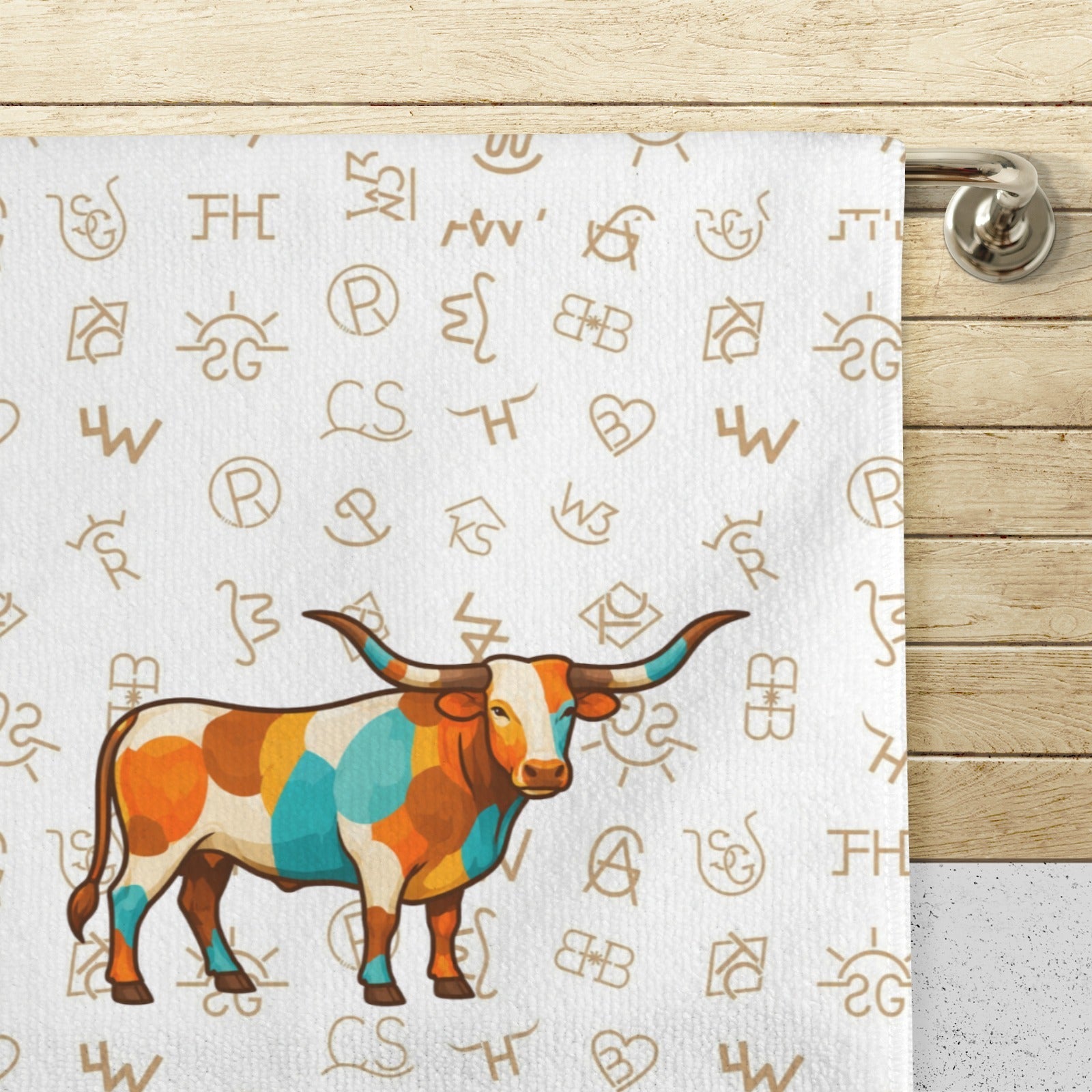 Set of 4 Minimalistic Cowboy Western Cattle Brands Kitchen Towels Made in America Baha Ranch Western Wear