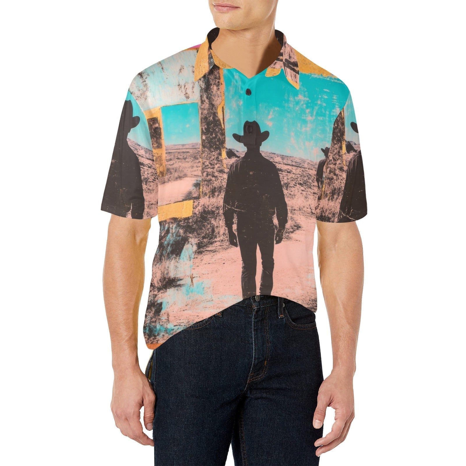 Baha Ranch Retro Pop Western Desert Cowboy Polo Shirt Baha Ranch Western Wear