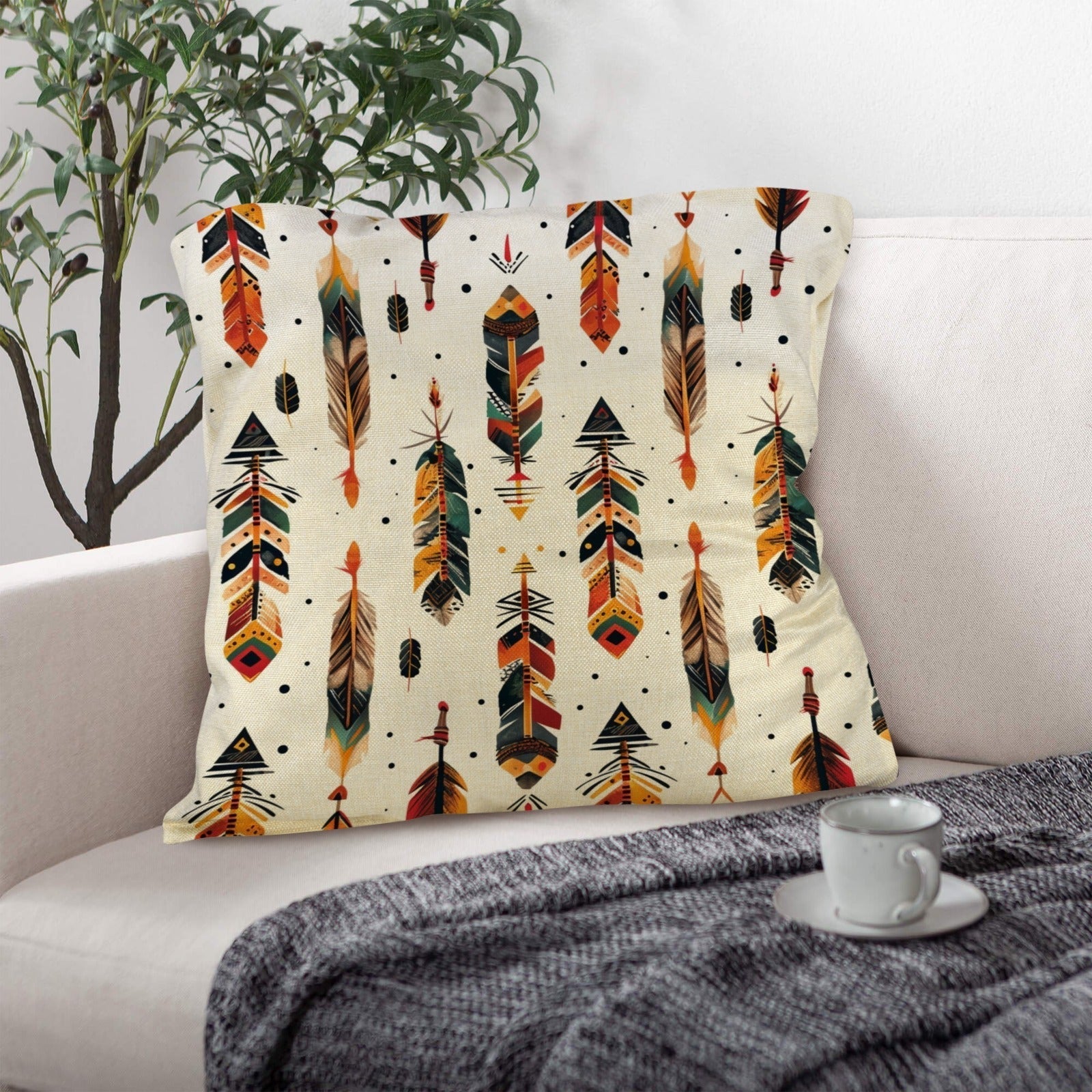 Aztec Feathers Pillow Case Made in America Baha Ranch Western Wear