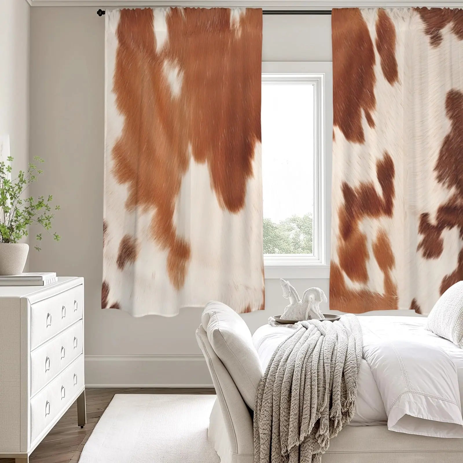 Cow Hide Print Curtains 52" x 63" Made in America Baha Ranch Western Wear