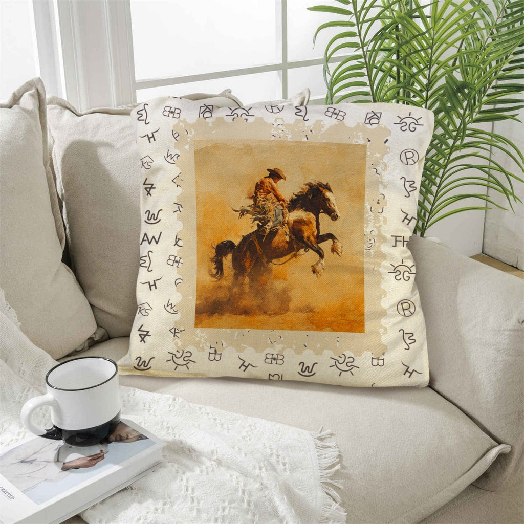 Baha Ranch Vintage Rodeo Stamp Throw Pillow Made in America Baha Ranch Western Wear