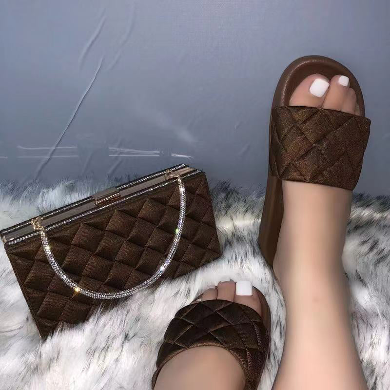 One Word Outer Wear Plaid Sandals And Slippers Plaid Shoe Bag
