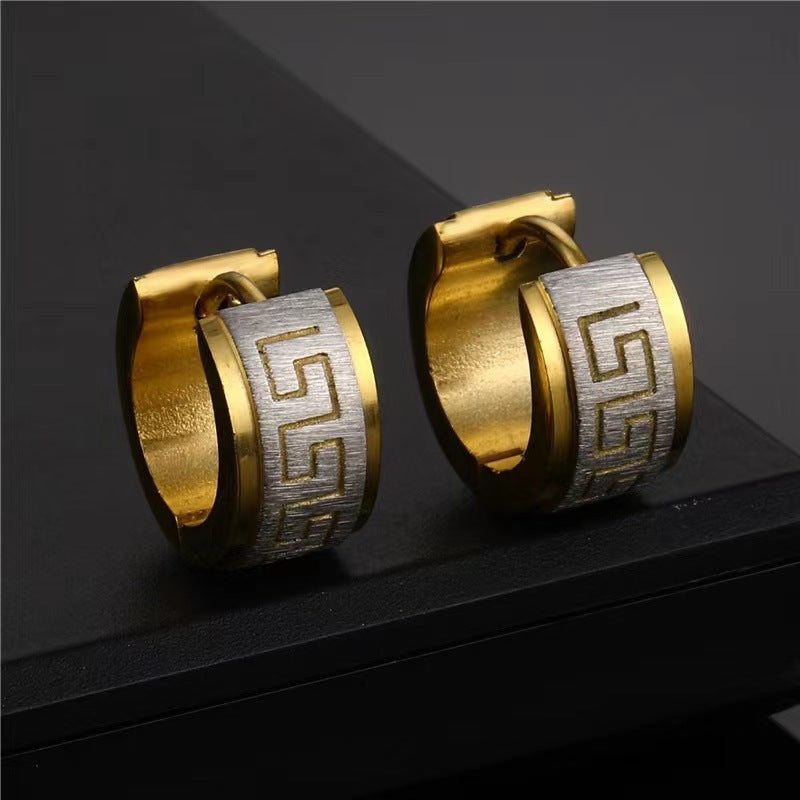 Wide Face Great Wall Pattern Earrings Personalized Simple Design
