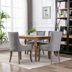A&A Furniture Ultra Side Dining Chair with Thickened Fabric and Solid Wood Legs, Bronze Nail Head, Set of 2, Gray
