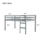 Solid Wooden, Rubber Wooden Twin Loft Bed with Ladder, Bed Platform of Strengthened Slats , Grey