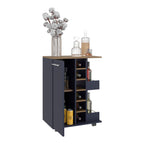 Bar Cart, Two External Shelves, Four Casters, Six Built-In Wine Rack, Single Door Cabinet