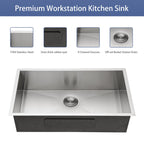 Modern Brushed Nickel 33 Inch Undermount Stainless Steel Kitchen Sink 16 Gauge, 9 Inch Deep Single Bowl