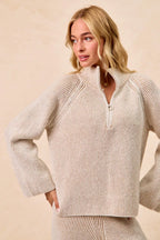 BiBi Two Tone Rib Texured Knit Collared Top with Zip Up