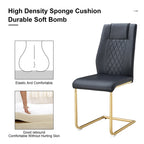 Modern dining chairs with faux leather padded seats, dining room chairs, gold metal leg upholstered chairs, suitable for kitchens, living rooms, bedrooms, and offices, set of 6 (black+PU leather)C-001