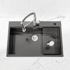 Stainless Steel Kitchen Sink, 30″x22″ Single Bowl, Overmount Handmade Sink in Black, with Cutting Board, Colander
