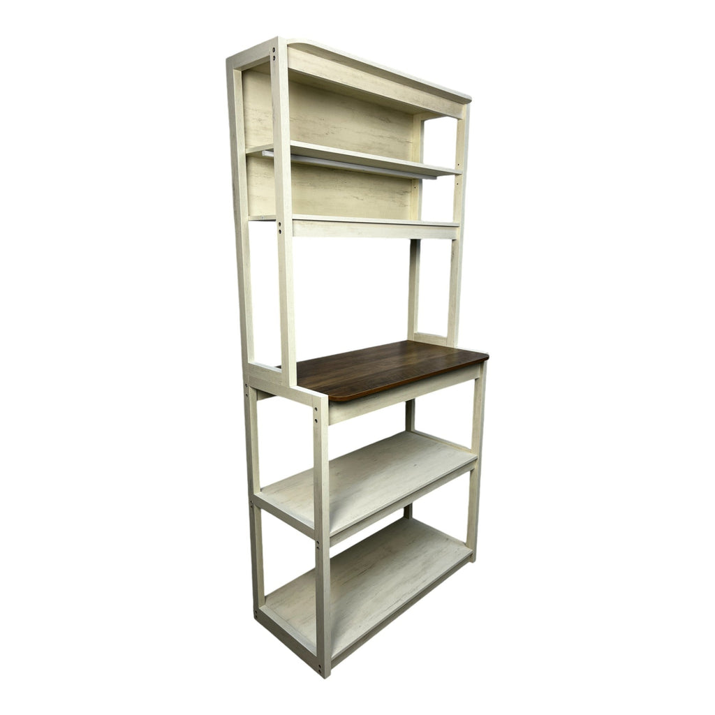 31.50' White and Rustic Brown color 5-Tier Bakers Rack for Kitchen with Storage, Coffee Bar, Kitchen Shelves, Microwave Stand