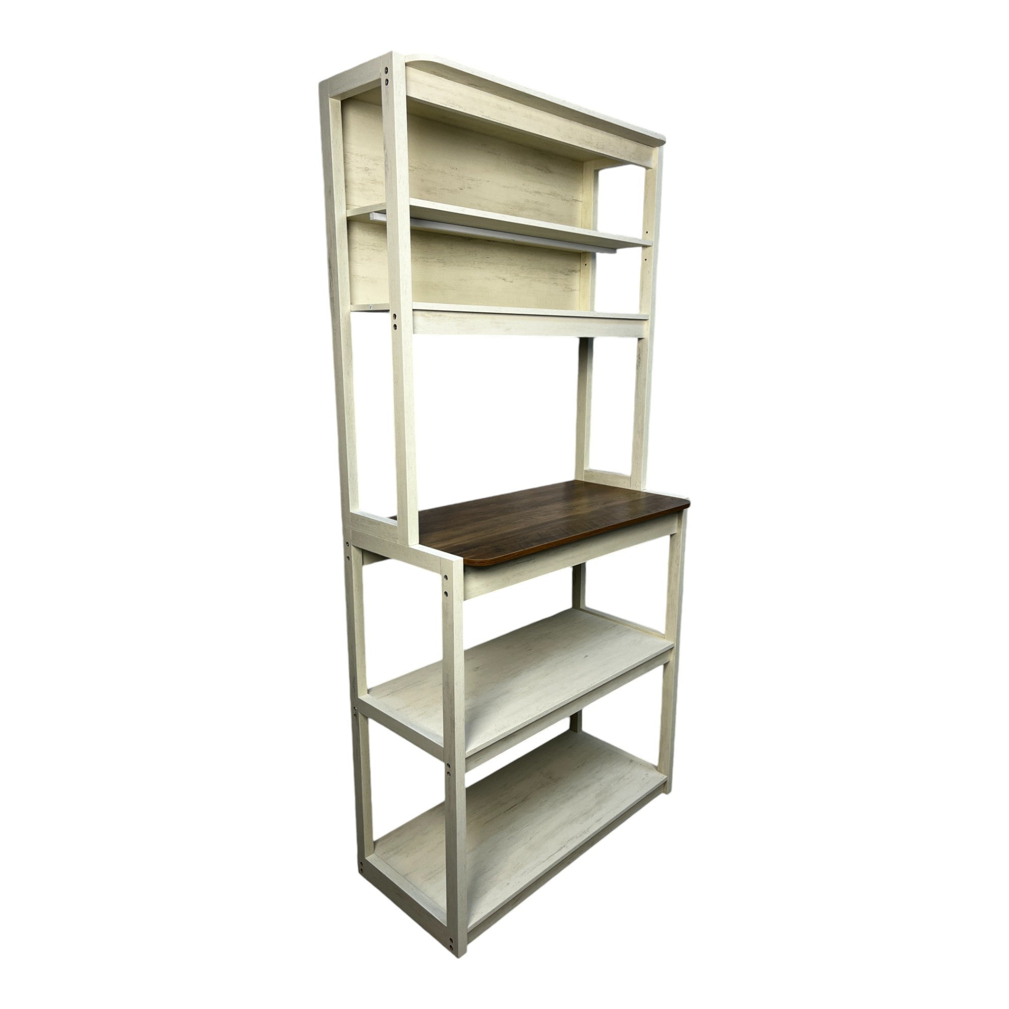 31.50' White and Rustic Brown color 5-Tier Bakers Rack for Kitchen with Storage, Coffee Bar, Kitchen Shelves, Microwave Stand