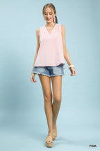 Umgee Mixed Stripe Sleeveless V-Neck Top