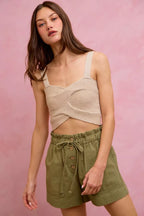 SO ME Paper Bag Patch Pocket Drawstring Twill Shorts