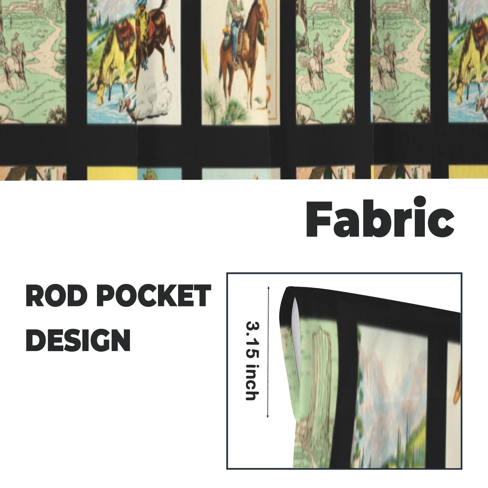 Vintage Western Collage Window Curtains 28"x40" (2-Piece)Made in America Baha Ranch Western Wear