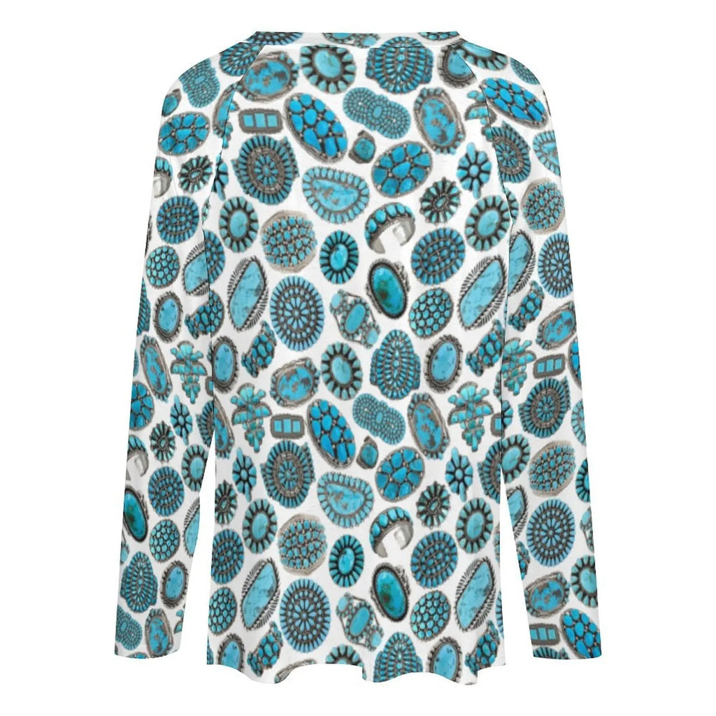 Baha Ranch Turquoise Crazy Long Sleeve Top Baha Ranch Western Wear