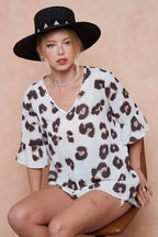 BiBi Leopard Printed V Neck Woven Top with Ruffled