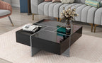 ON-TREND Unique Design Coffee Table with 4 Hidden Storage Compartments, Square Cocktail Table with Extendable Sliding Tabletop, UV High-gloss Design Center Table for Living Room, 31.5'x 31.5'