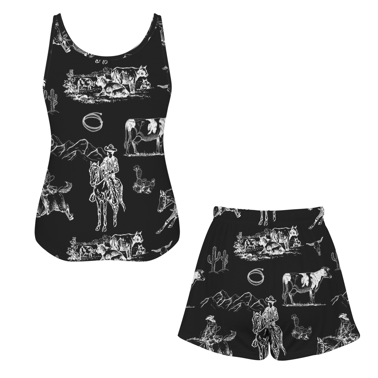 Baha Ranch Ranch Life Black Pajama Lounge Tank Shorts Set Made in America Baha Ranch Western Wear