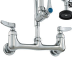 Commercial Faucet with Pre-Rinse Sprayer, 47' Height, 8' Center, 12' Swing Spout, Wall Mount Kitchen Sink Faucet, Brass Constructed Device with Pull Down Spray, for 1/2/3 Compartment Sink
