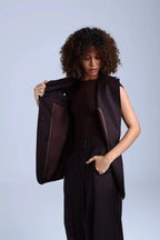 Broadway Monica Longline Virgin Wool Waistcoat in Dark Coffee ETNA