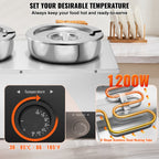 Electric Soup Warmer, Dual 7.4QT Stainless Steel Round Pot 86~185°F Adjustable Temp, 1200W Commercial Bain Marie with Anti-dry Burn and Reset Button, Soup Station for Restaurant, Buffet, Silver