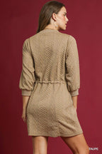 Umgee Drawstring Cable Knit Mini Dress with Pockets