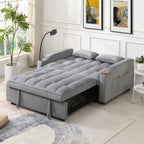 Modern Velvet Loveseat Futon Sofa Couch with Pullout Bed, Adjustable Backrest, Toss Pillows, Light Gray