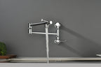 Wall mounted Pot Filler Faucet, Modern Brass Pot Filler Two-Attachment Wall Mount Folding Kitchen Pot Filler Swing Arm