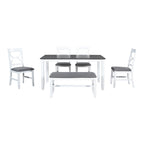 TOPMAX 6-Piece Wood Dining Table Set Kitchen Table Set with Upholstered Bench and 4 Dining Chairs, Farmhouse Style,Gray+White (old sku: SP000003AAK)