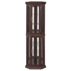 Lighted Corner Curio Cabinet - Glass Display Shelf with Tempered Glass Doors, Adjustable Shelving, and Included Bead Bulb - Ideal Bar Cabinet for Home Decor- DARK CHERRY