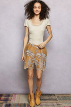 POL Round Neck Short Sleeve Crop T-Shirt with Lace Trim