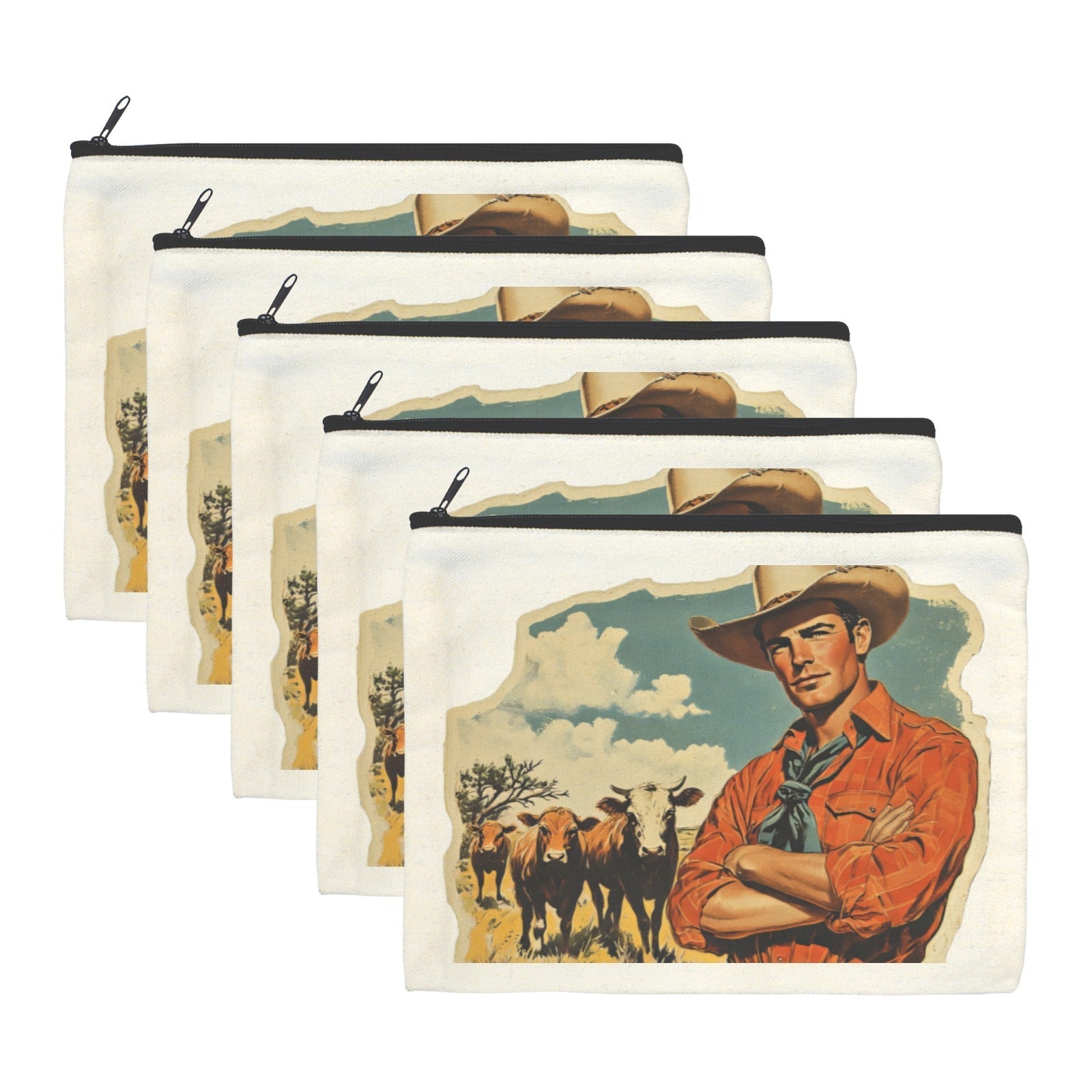 Cowboy Cattle Rancher pack of 5 Cosmetic Bags Made in America Baha Ranch Western Wear