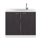 Napoles Utility Sink with Faucet Inclued and Integrated Stainless Steel Counter top, Freestanding cabinet with two doors, Metal Handles and Two interior shelves, Black & White Print