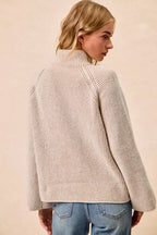 BiBi Two Tone Rib Texured Knit Collared Top with Zip Up