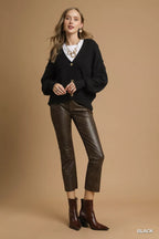 Umgee Button-Front V-Neck Knit Cardigan