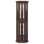 Lighted Corner Curio Cabinet - Glass Display Shelf with Tempered Glass Doors, Adjustable Shelving, and Included Bead Bulb - Ideal Bar Cabinet for Home Decor- DARK CHERRY
