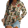 Baha Ranch Western Cactus Print Long Sleeve Top Baha Ranch Western Wear