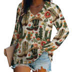Baha Ranch Western Cactus Print Long Sleeve Top Baha Ranch Western Wear