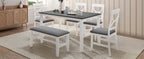 TOPMAX 6-Piece Wood Dining Table Set Kitchen Table Set with Upholstered Bench and 4 Dining Chairs, Farmhouse Style,Gray+White (old sku: SP000003AAK)