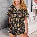 Baha Ranch Vintage Cowgirl Collage Western Ruffle Satin Pajama Set Baha Ranch Western Wear