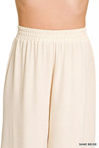 Zenana Woven Airflow Elastic Waistband Pants