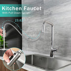 Professional Chrome Kitchen Faucet - 3 Function 360 Sprayer with One Touch Switching, Metal Construction