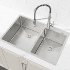 33'x19' Embedded Double Bowl Kitchen Sink, Overmount Handmade Sink in Brushed (Sink only)