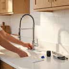 Kitchen Faucet with Pull Down Sprayer Industrial 1 Handle 1 Hole Or 3 Hole Faucet for Farmhouse Camper Laundry Utility Rv Wet Bar Sinks, Stainless Steel, Chrome