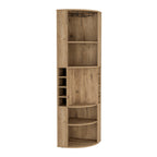 Corner Bar Cabinet 71'H with Five Shelves, Eight Bottle Cubbies and Stemware,Macadamia